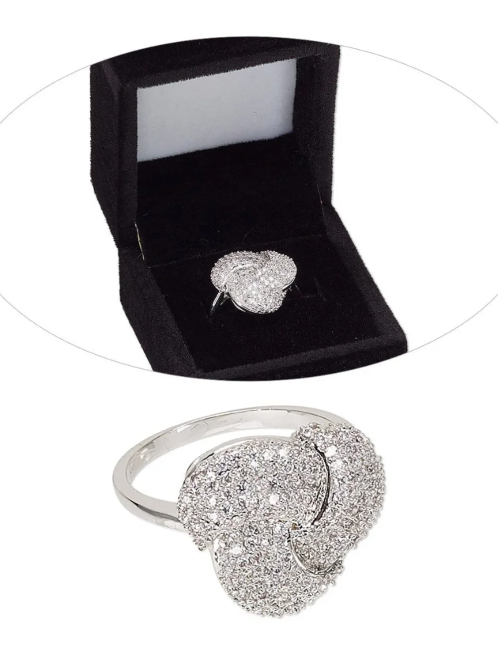 Womens Silver Tone Zirconia Knot Statement Ring Size 9